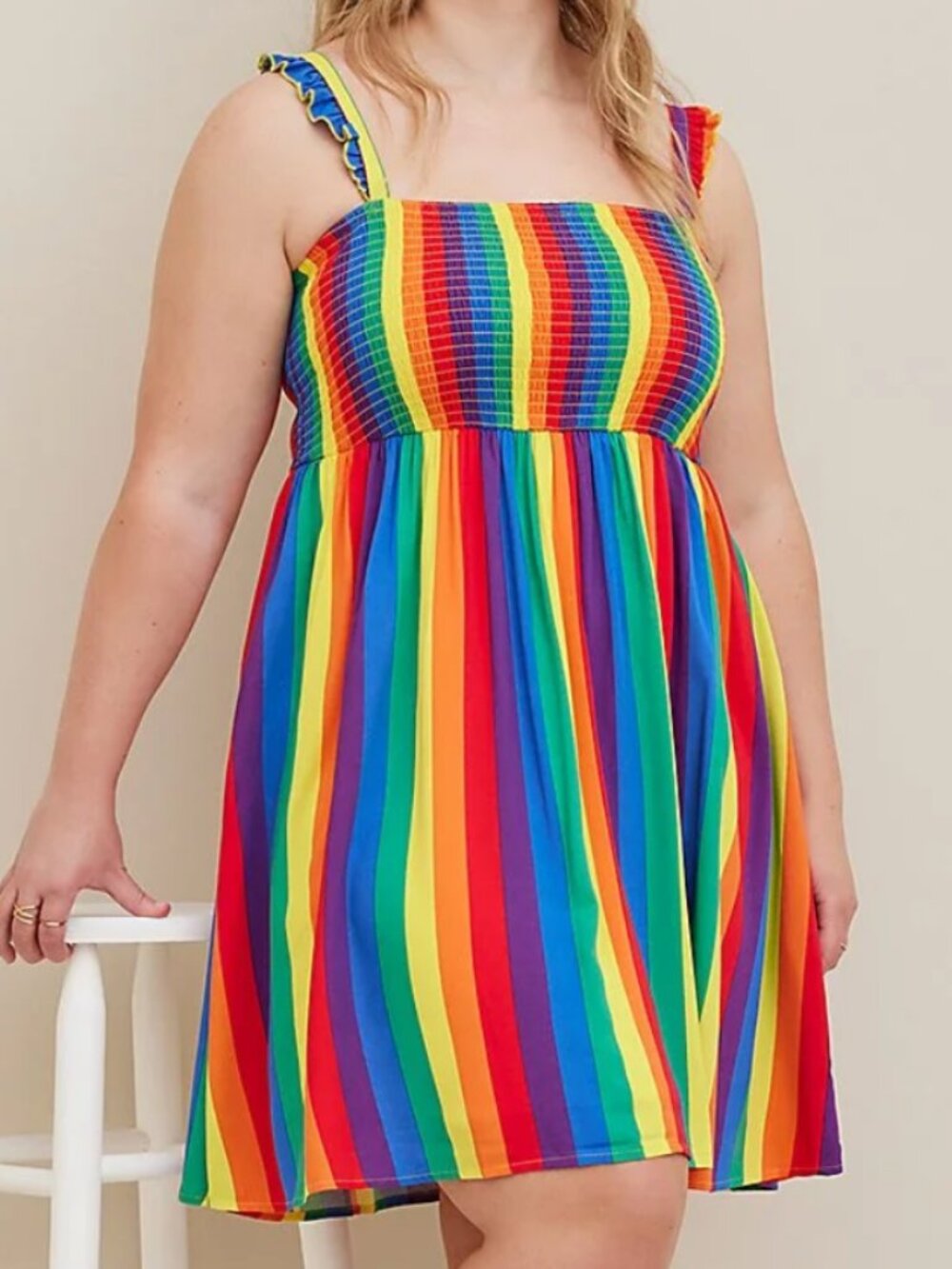 Torrid Rainbow Stripe Smocked Midi Dress Size 1, 14/16
